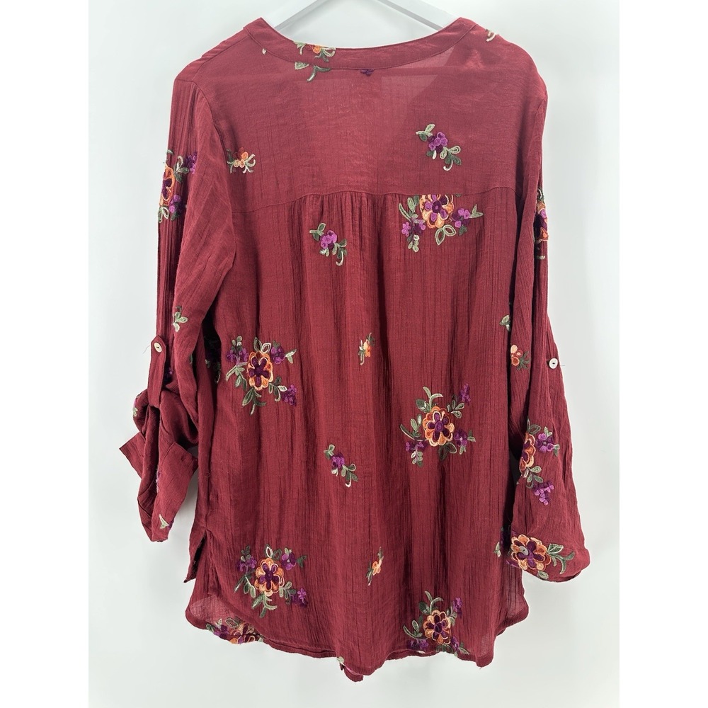 FIG AND FLOWER Anthropologie Button Shirt Women 1X Floral‎ Embroidered Q1019 - Picture 2 of 10